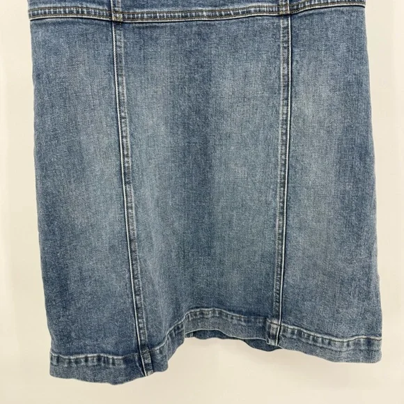 Alice + Olivia Denim Overall Skirt Dress 12 Stretch Fitted Preppy Y2K Bow Luxury - Picture 3 of 13